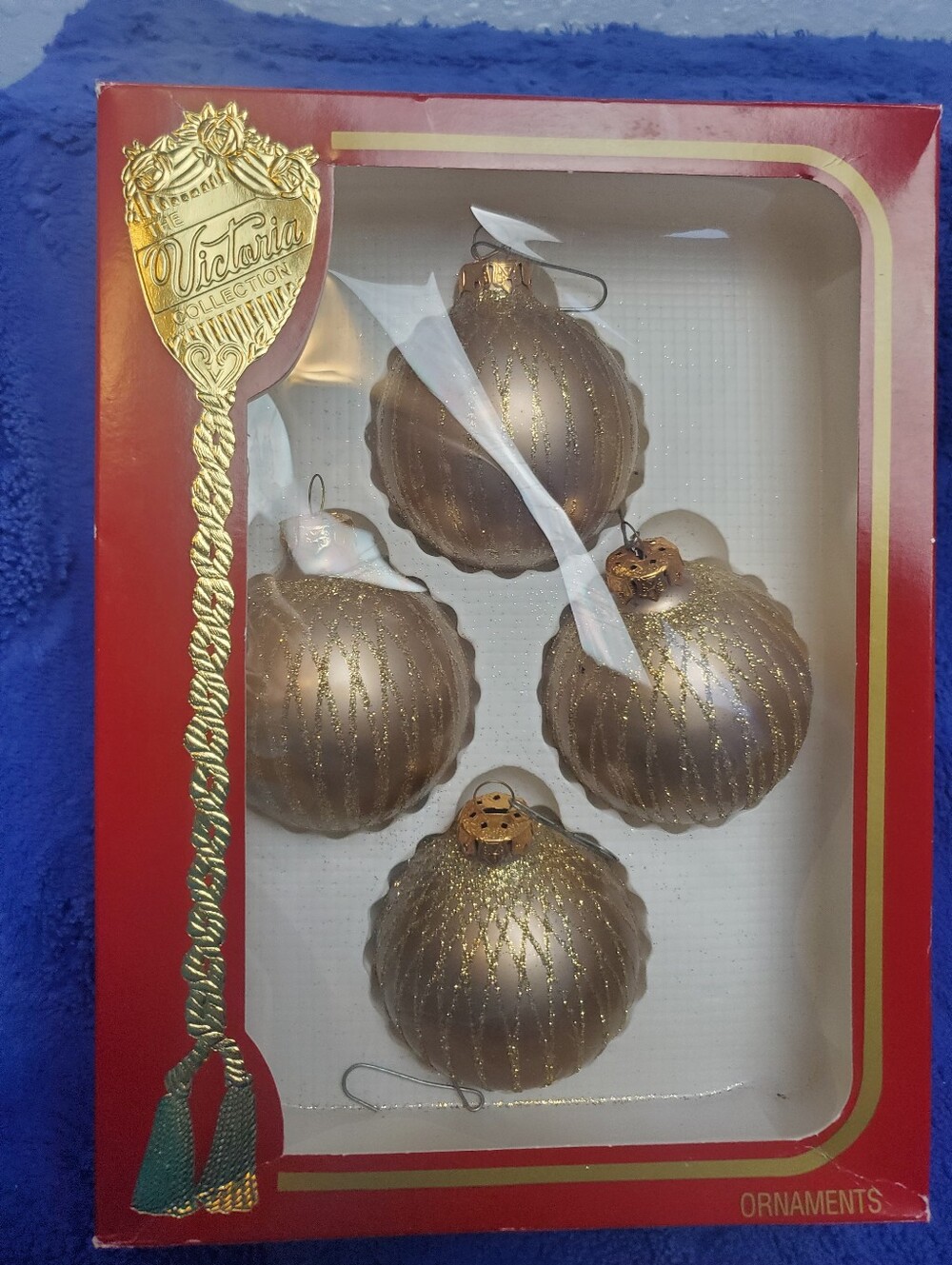 Vintage Victoria Collection Made in the U.S.A Gold and Glitter Glass Ornaments
